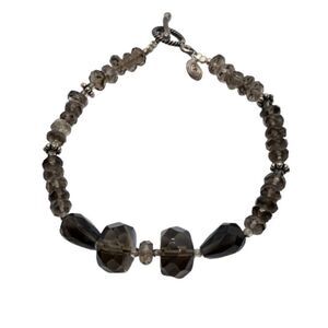 Unique Vintage Sterling Silver & Brown Smoky Quartz Gemstone Bead Bracelet